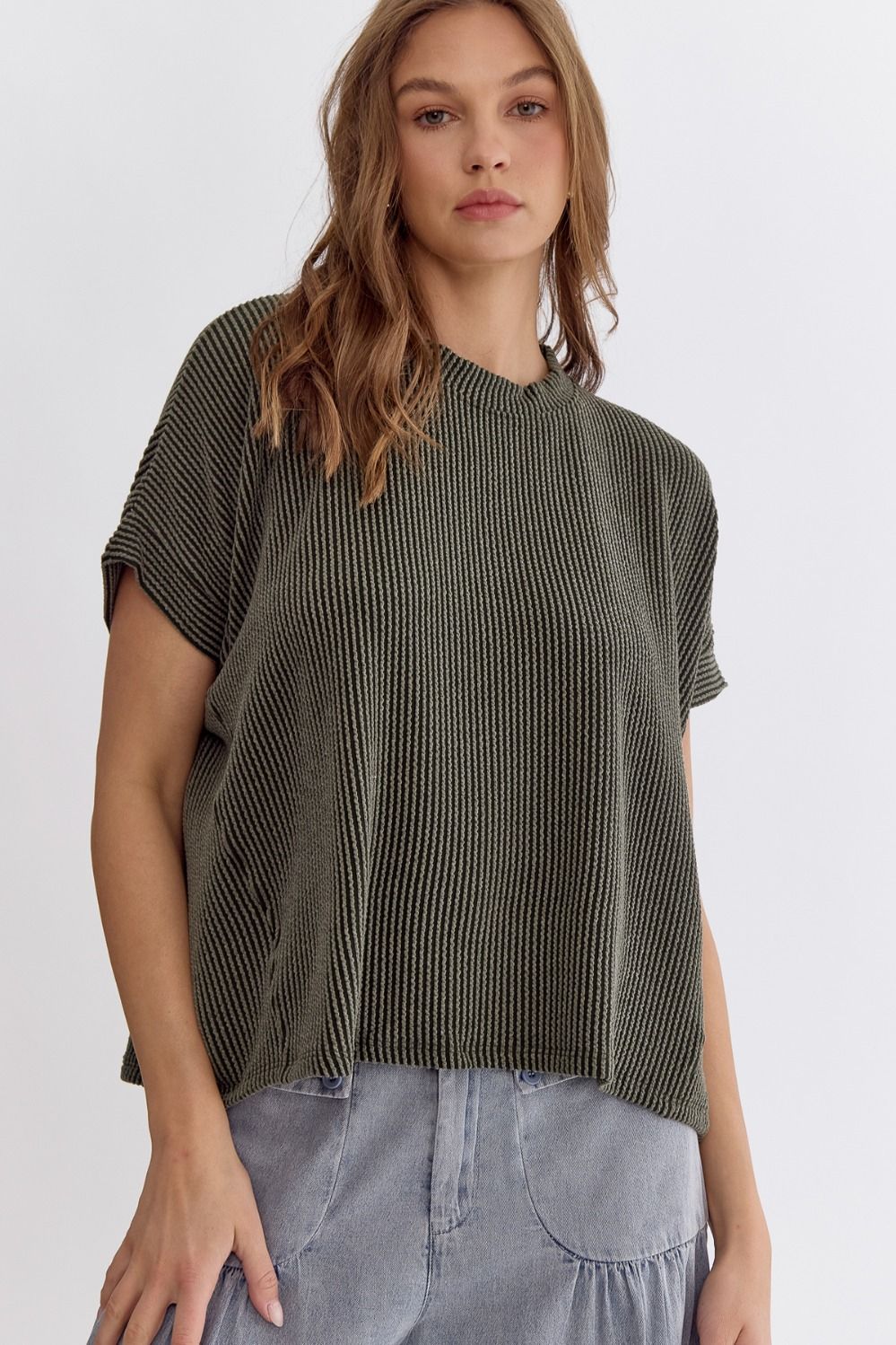 Betsy Ribbed Knit Top - Olive