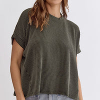 Betsy Ribbed Knit Top - Olive