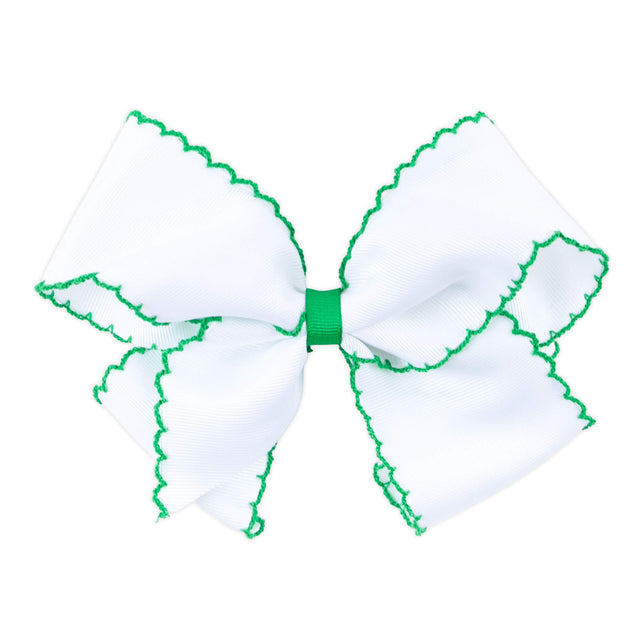 Wee Ones King Moonstitch Bow- White with Green