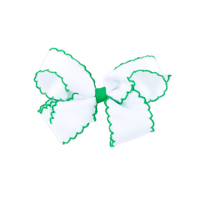 Wee Ones Medium Moonstitch Bow- White with Green