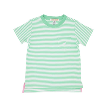 Beaufort Bonnet Carter Crewneck Pocket Stripe- Grace Bay Green Stripe With Worth Avenue White Stork