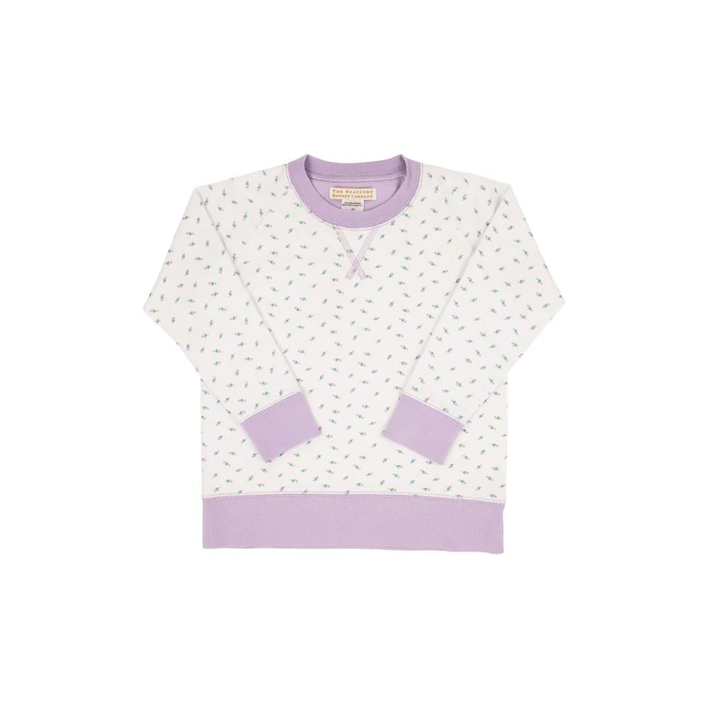 Cassidy Comfy Crewneck - Valley Rd Rosebud with Lauderdale Lavender