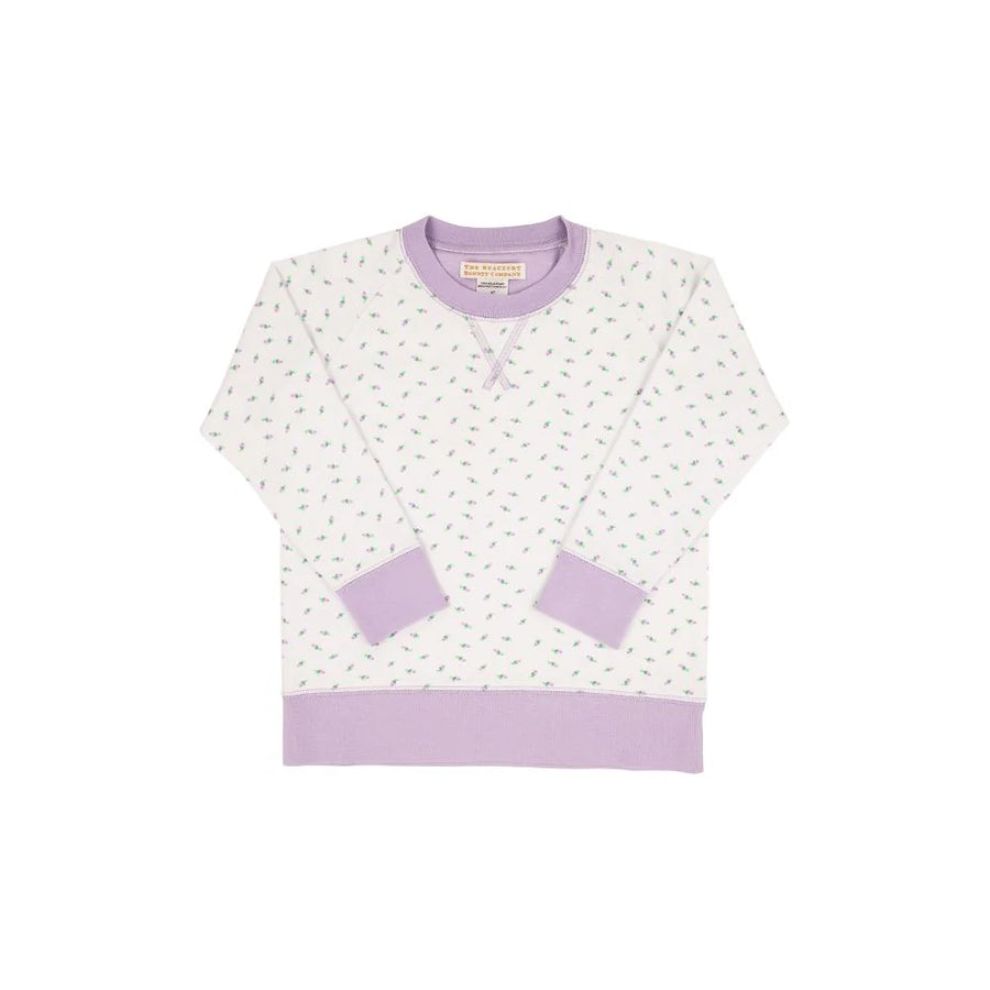 Cassidy Comfy Crewneck - Valley Rd Rosebud with Lauderdale Lavender