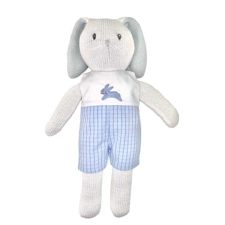 Knit Bunny Doll with Embroidered Blue Romper