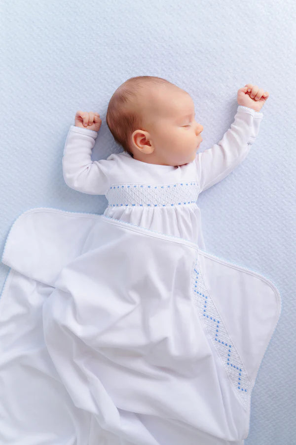 Beaufort Bonnet Sweetly Smocked Blessing Blanket - Worth Ave White/Buckhead Blue/Park City Periwinkle