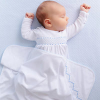 Beaufort Bonnet Sweetly Smocked Blessing Blanket - Worth Ave White/Buckhead Blue/Park City Periwinkle