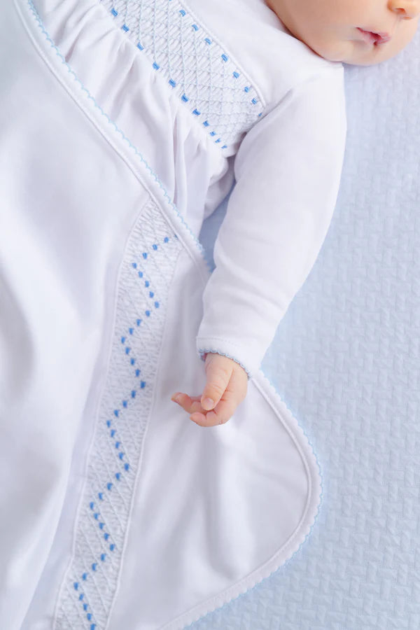 Beaufort Bonnet Sweetly Smocked Blessing Blanket - Worth Ave White/Buckhead Blue/Park City Periwinkle