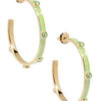 Enamel Hoop Earring with Crystals - Cream