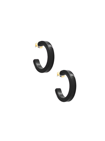 Small Resin Open Hoop Earrings - Black