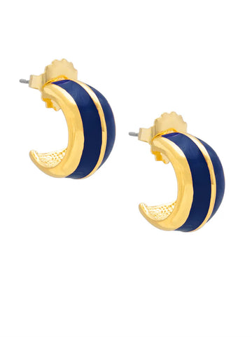 Enamel Huggie Earring with Gold Stripe - Navy