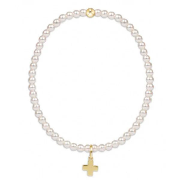 Enewton Classic Pearl 3mm Bead Bracelet - Signature Cross Gold Charm