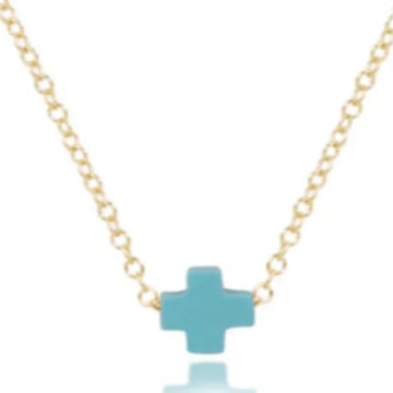 Enewton Egirl 14" Necklace Gold - Signature Cross Small Turquoise