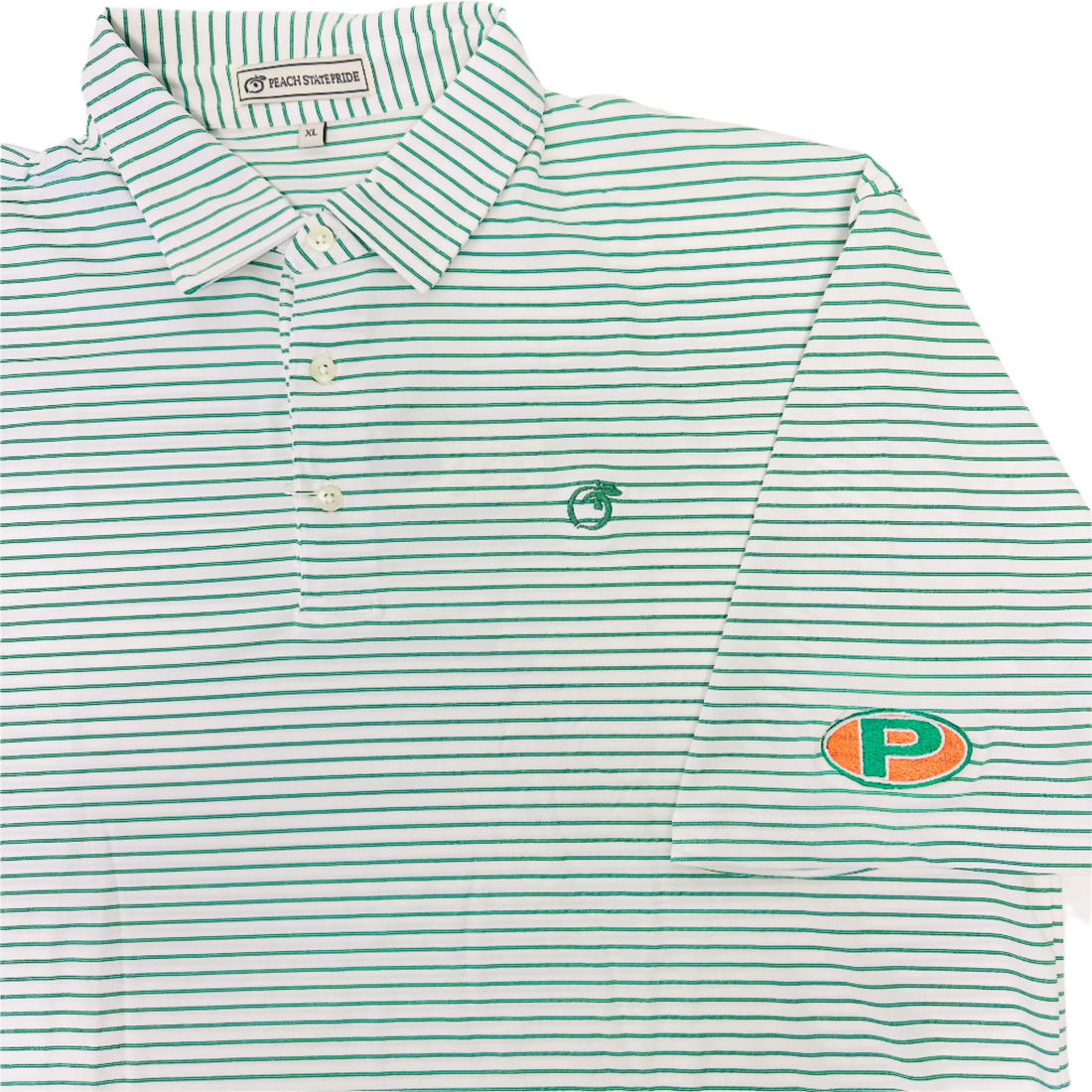 Peach State Heathered Laurel Pine Green & White Performance Polo