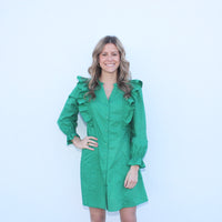 Jodifl Green Ruffle long Sleeve Dress