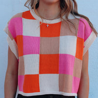 Olivaceous Orange and Pink Sleeveless Sweater