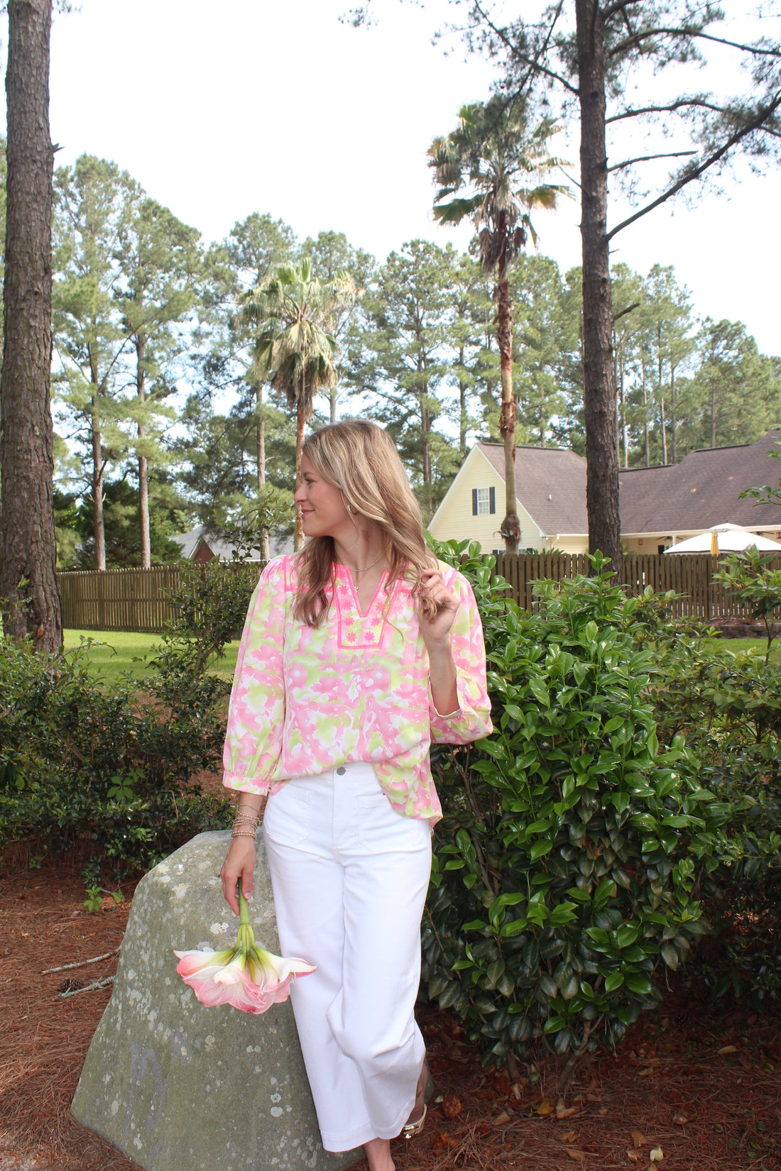 Jodifl Hot Pink and Lime Green Floral Top