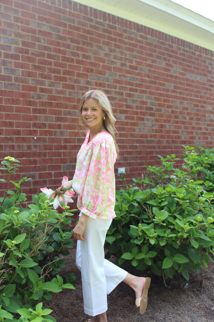 Jodifl Hot Pink and Lime Green Floral Top