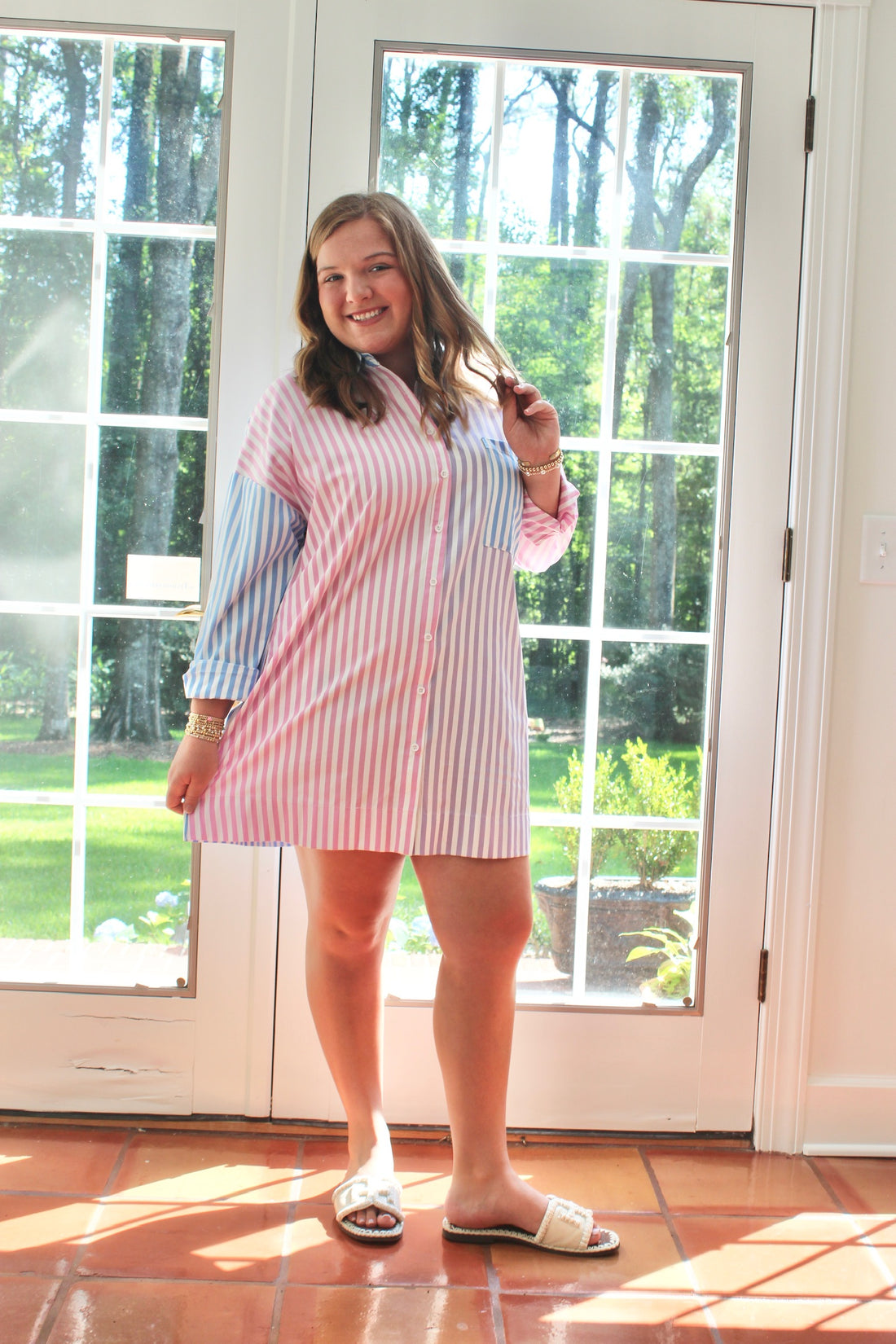 Caryn Lawn Contrast Stripe Blue Dress Wiregrass Designs Caryn Lawn Contrast Stripe Blue Dress Wiregrass Designs