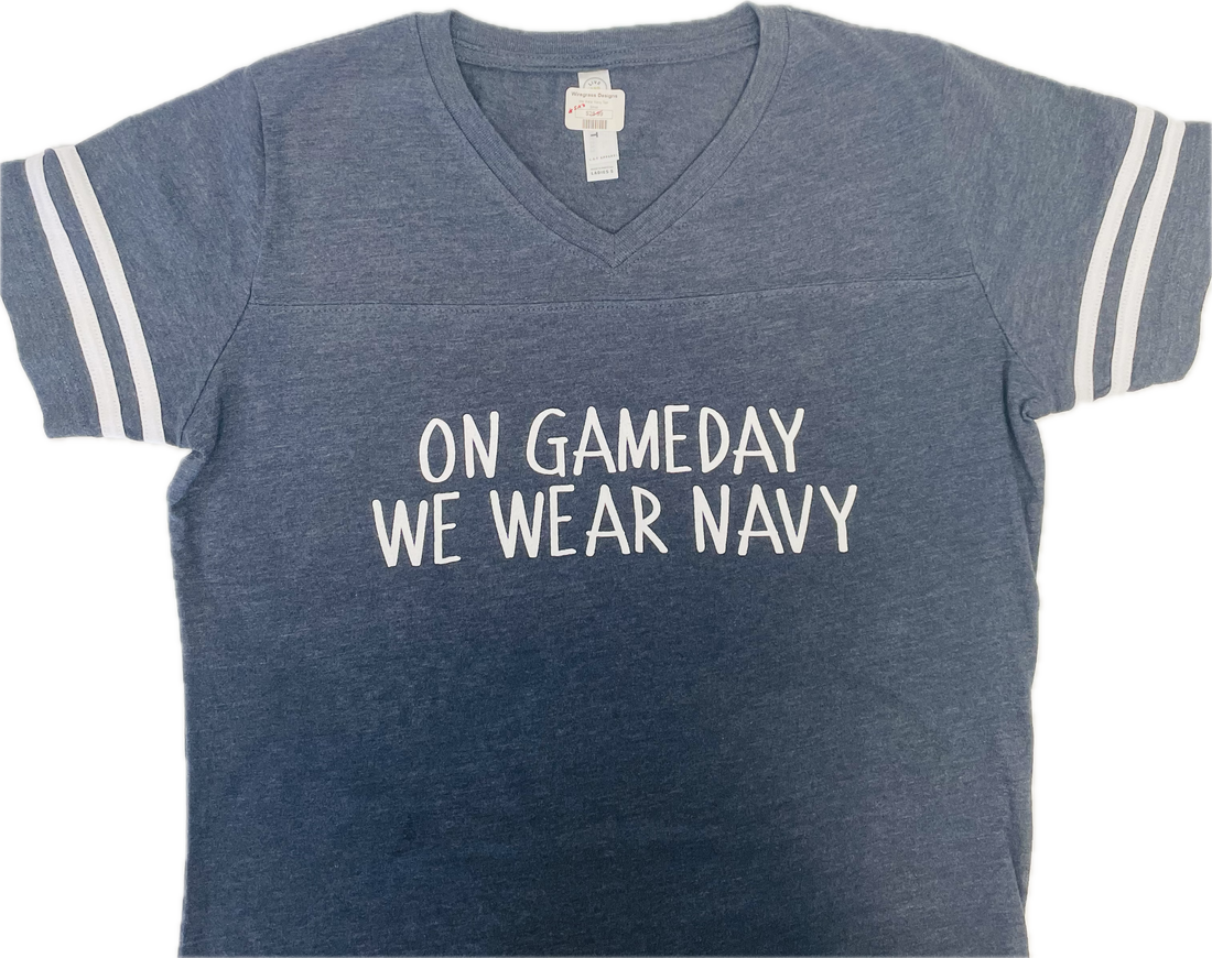 On Game Day We Wear Navy Tee