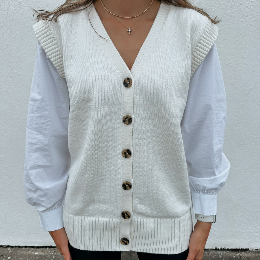 Knit and Poplin Combo Cardigan