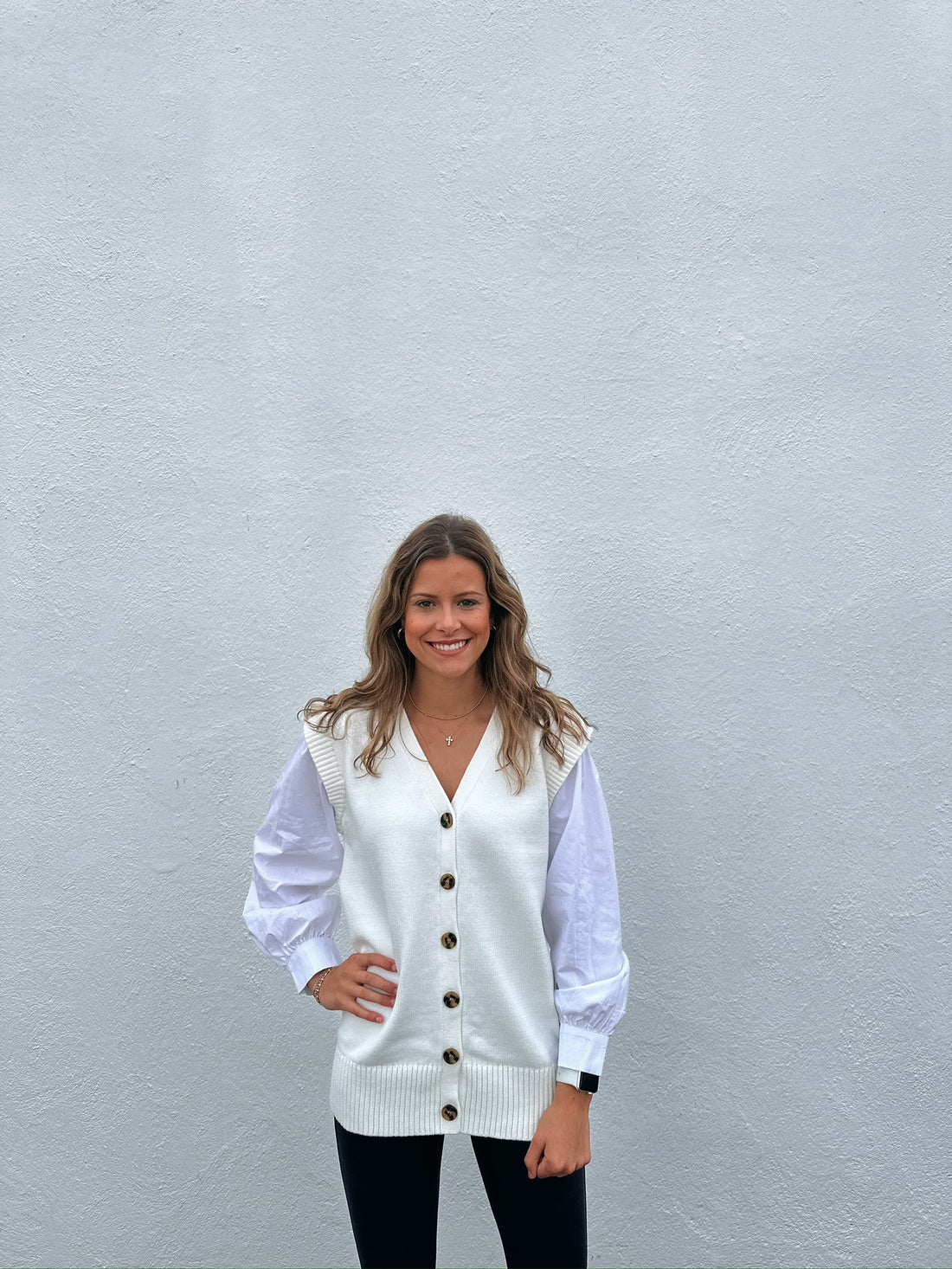 Knit and Poplin Combo Cardigan