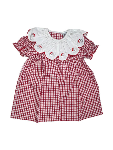 Delaney Girls Red Window Pane Float Dress w/ Santa Ruffle Collar