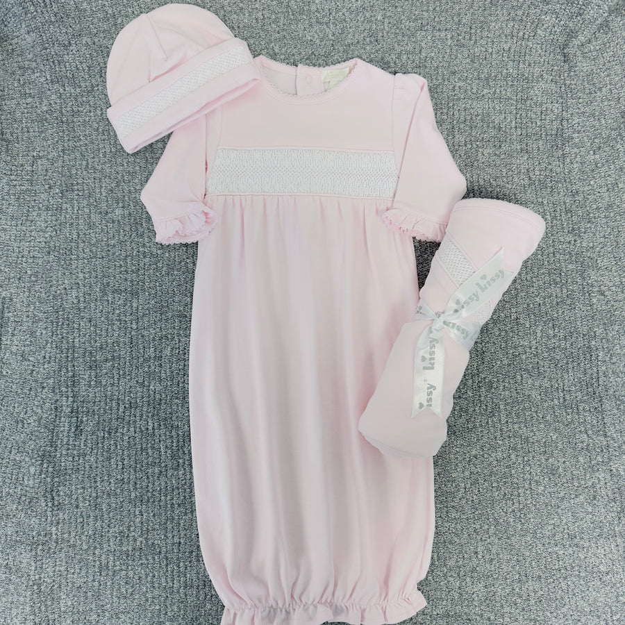Kissy Kissy Pink Gown with Hand Smocking