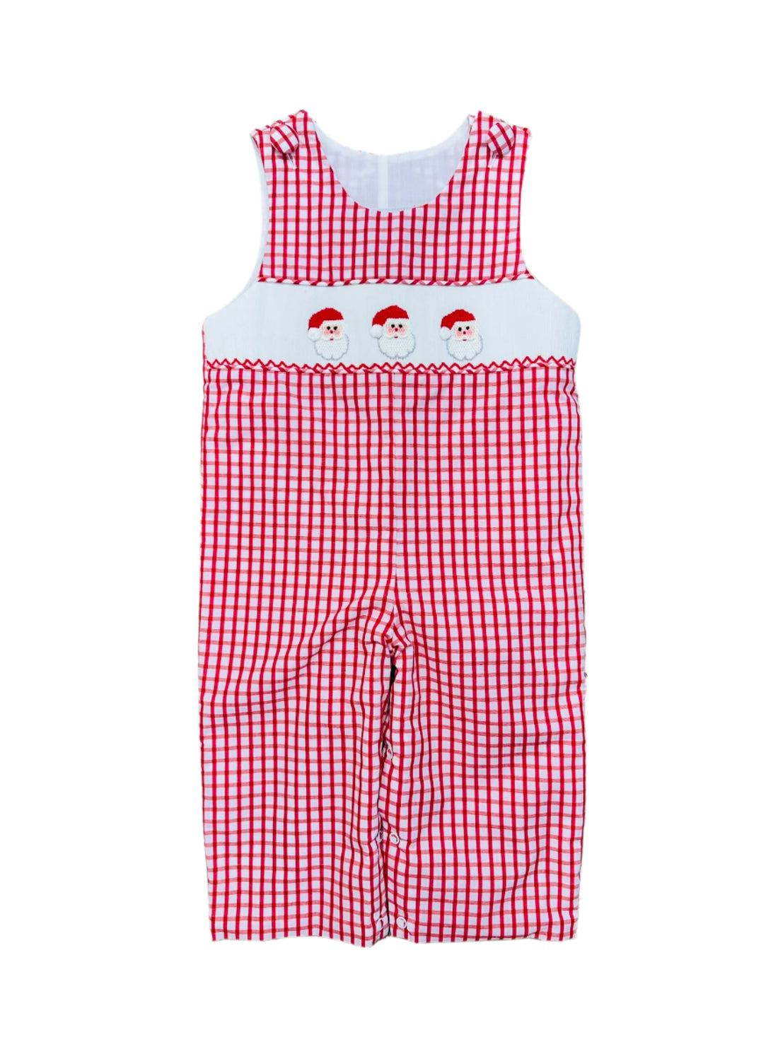 Delaney Boys Red Window Pane Smocked Santa Long Jon Jon