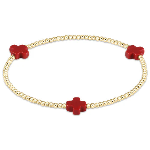 Enewton Signature Cross Gold Pattern 2mm Bead Bracelet Red