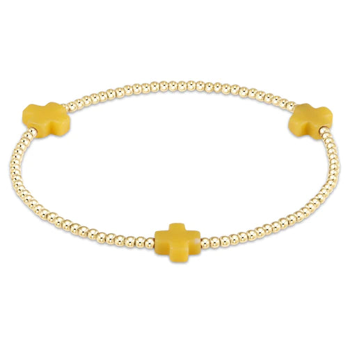 ENewton Signature Cross Gold Pattern 2mm Bead Bracelet - Canary