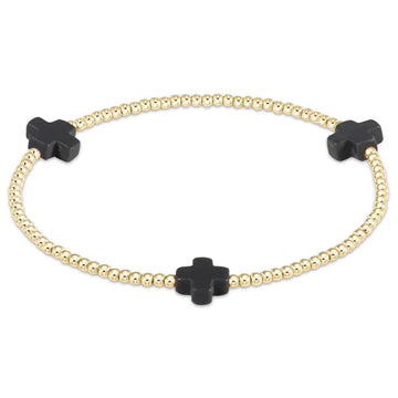 Enewton Signature Cross Gold Pattern 2mm Bead Bracelet Onyx