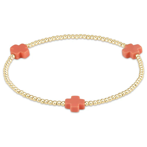 Enewton Signature Cross Small Gold Pattern 2mm Bead Bracelet - Coral