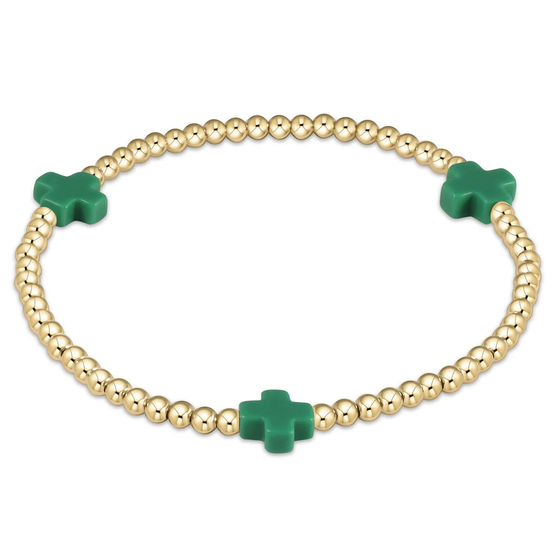 Enewton Signature Cross Gold Pattern 3mm Bead Bracelet - Emerald