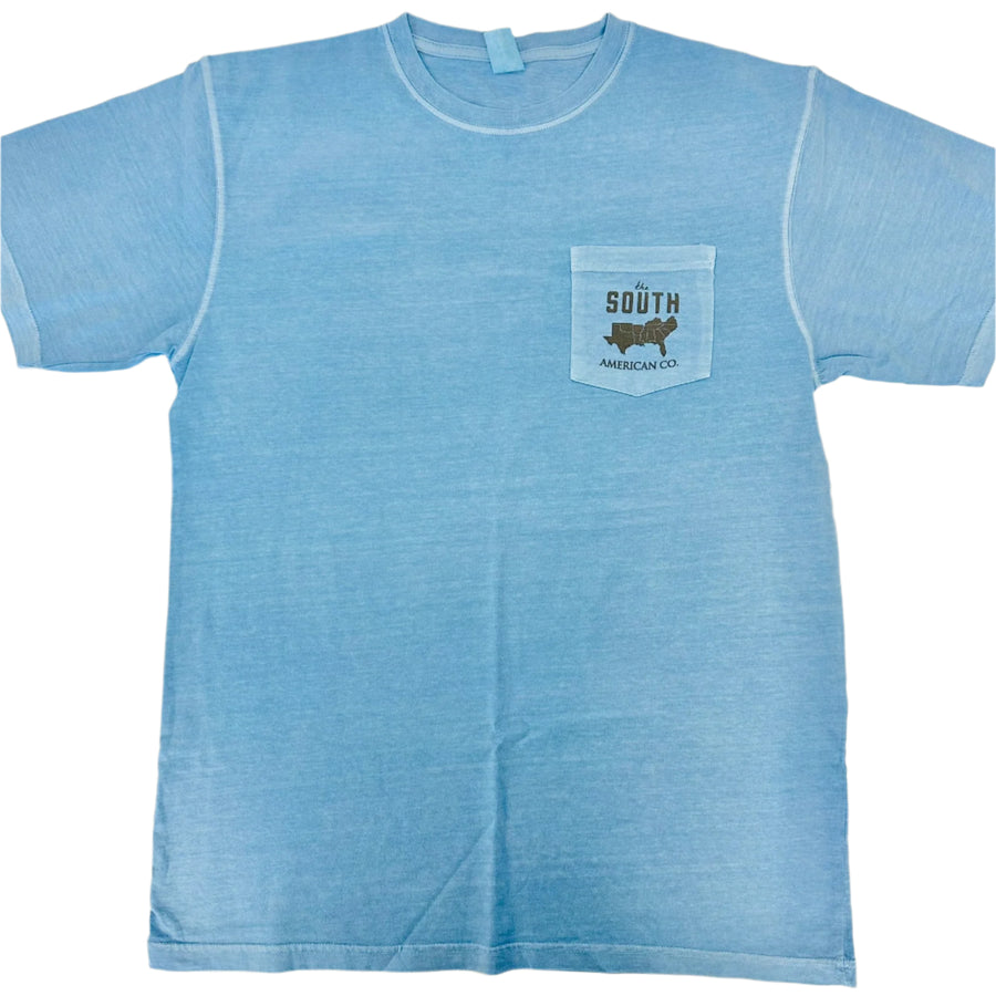 Peach State Pride American Co Wood Duck SS Pocket Tee - Weathered Barrier Blue