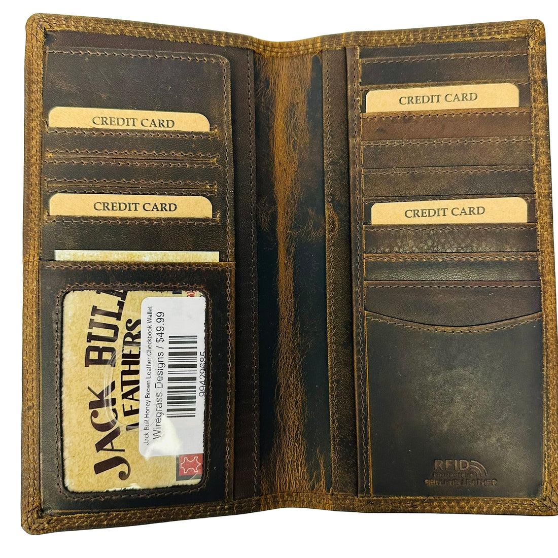 Jack Bull Honey Brown Leather Checkbook Wallet