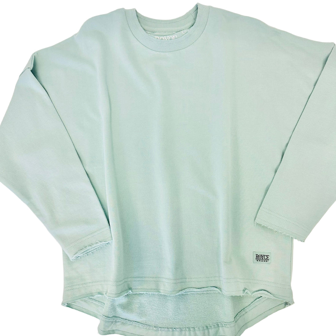 Royce Laurel Long Sleeve Loose Fit Hi Lo French Terry Top- Mist