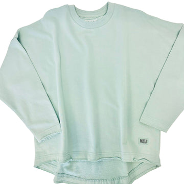 Royce Laurel Long Sleeve Loose Fit Hi Lo French Terry Top- Mist