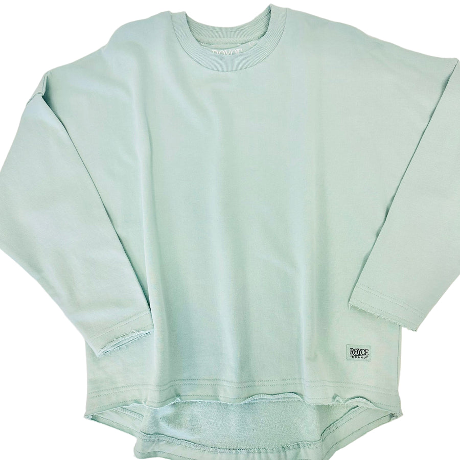 Royce Laurel Long Sleeve Loose Fit Hi Lo French Terry Top- Mist