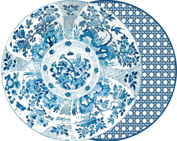 Holly Stuart Home ROUND Two Sided Matt Cadet Blue Cane Placemat