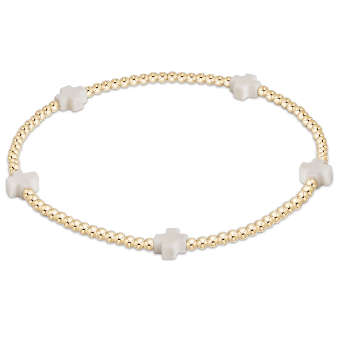 Enewton Signature Cross Small Gold Pattern 2mm Bead Bracelet - Off-White