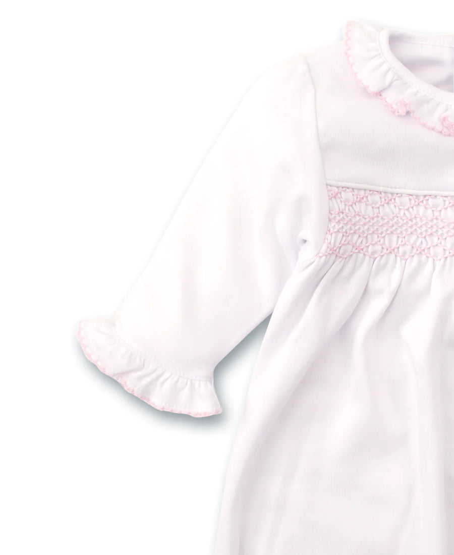 Kissy Kissy Hand Smocked CLB Charmed White/Pink Sack Gown