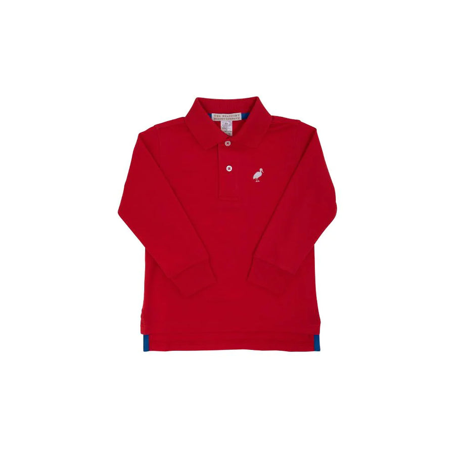 Prim & Proper Polo Long Sleeve-Richmond Red with Worth Avenue White Stork