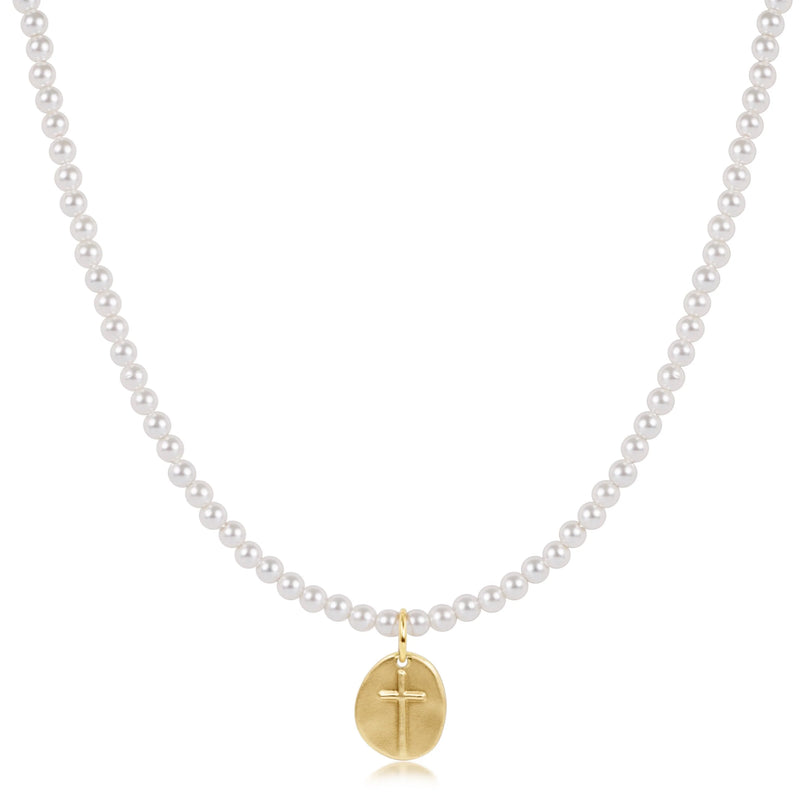 Enewton 17" choker beaded - classic pearl 3mm - inspire small gold disc