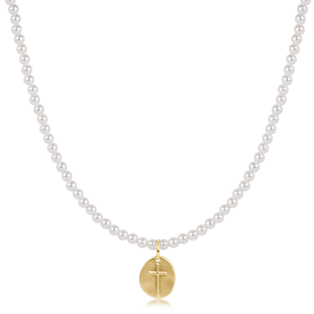 Enewton 17" choker beaded - classic pearl 3mm - inspire small gold disc
