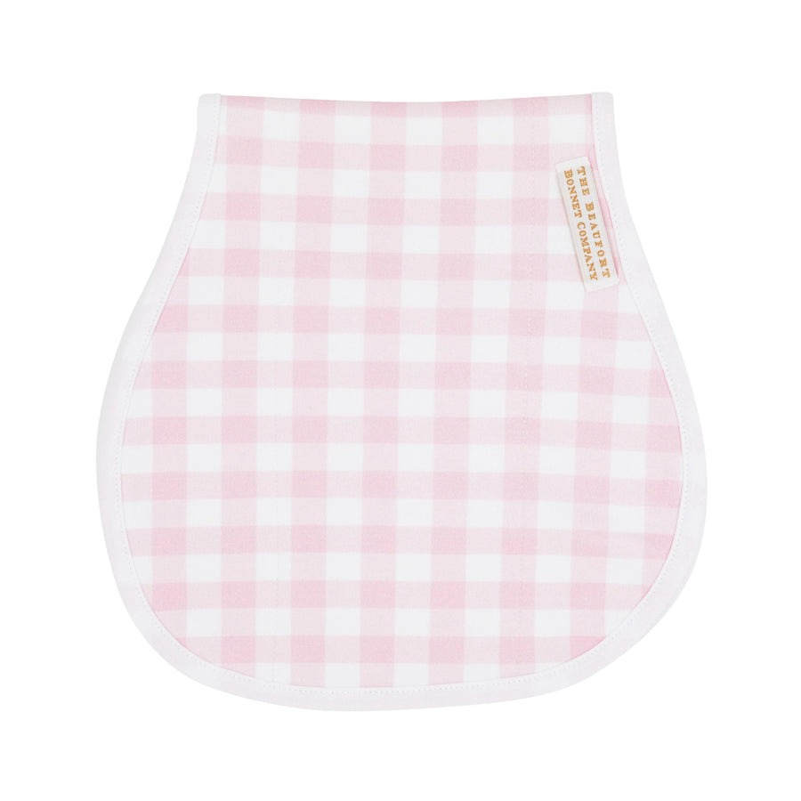 Beaufort Bonnet Oopsie Daisy Burp Cloth- Palm Beach Pink Gingham With Worth Avenue White
