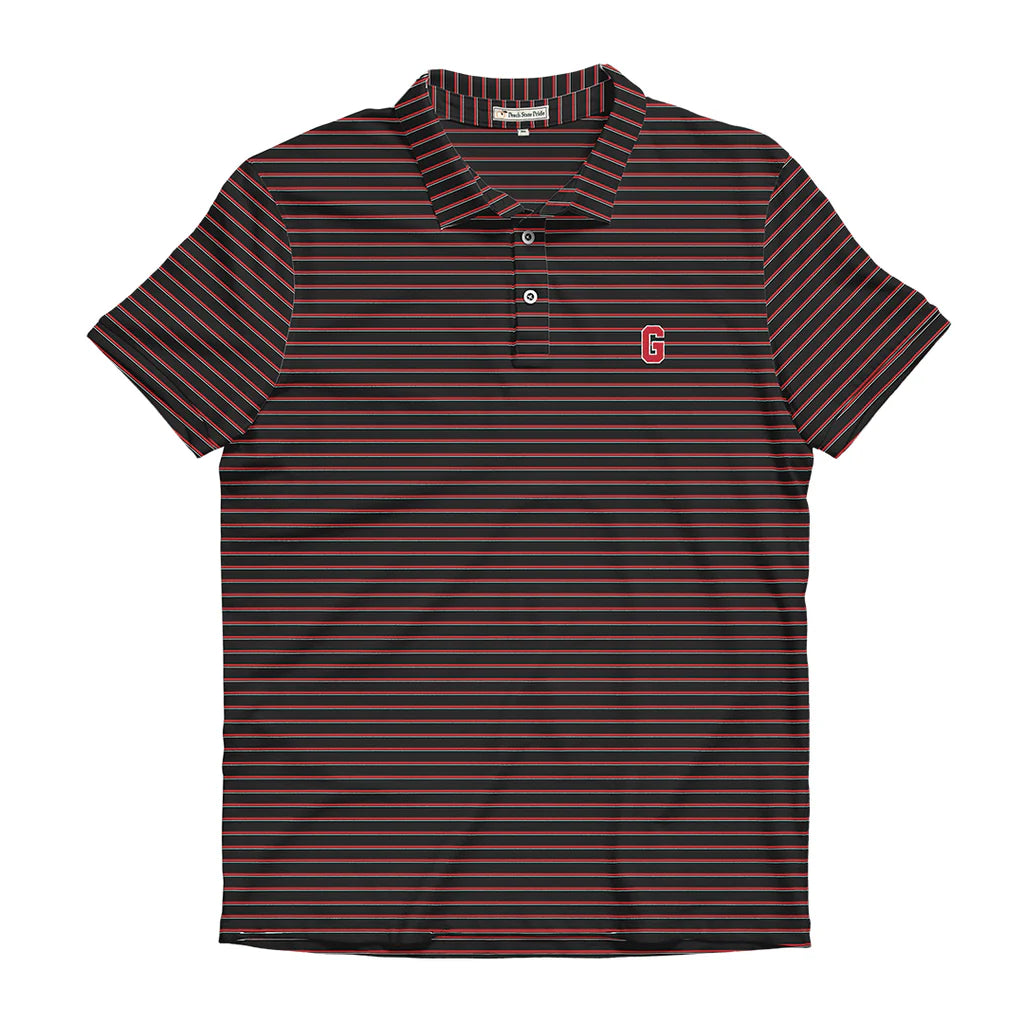 Peach State Pride UGA Block G Black, White, & Red Poplar Performance Polo
