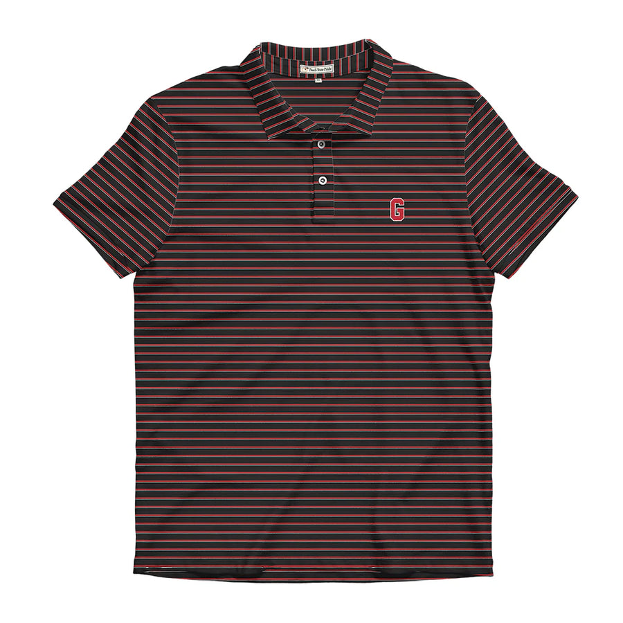 Peach State Pride UGA Block G Black, White, & Red Poplar Performance Polo