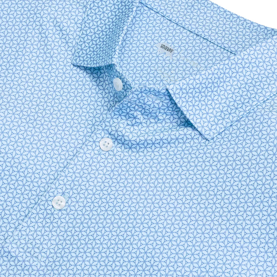 Onward Reserve Out Of The Office Printed Performance Polo- Delicate Blue