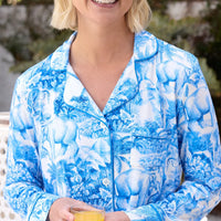 Palm Grove Toile Pima Knit Long-Sleeved Pajama - Blue