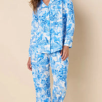 Palm Grove Toile Pima Knit Long-Sleeved Pajama - Blue